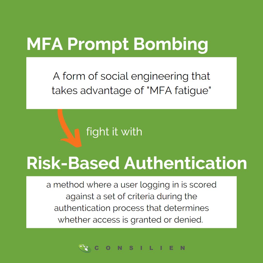 Definition of MFA prompt bombing and you can fight it with risk-based authentication